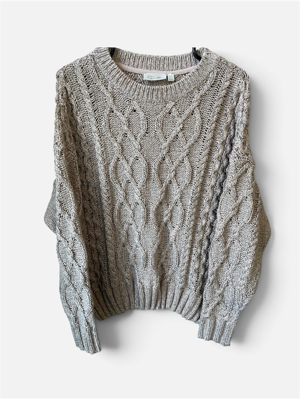 RD Style Taupe Grey Marled Cable Knit Sweater Medium Chunky Cozy